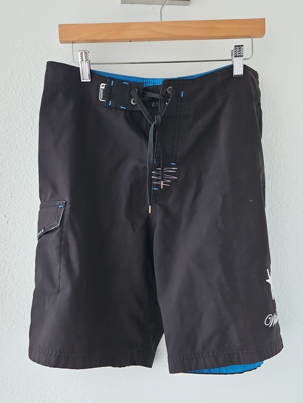 Men's Black Swim Trunks with Blue Accents